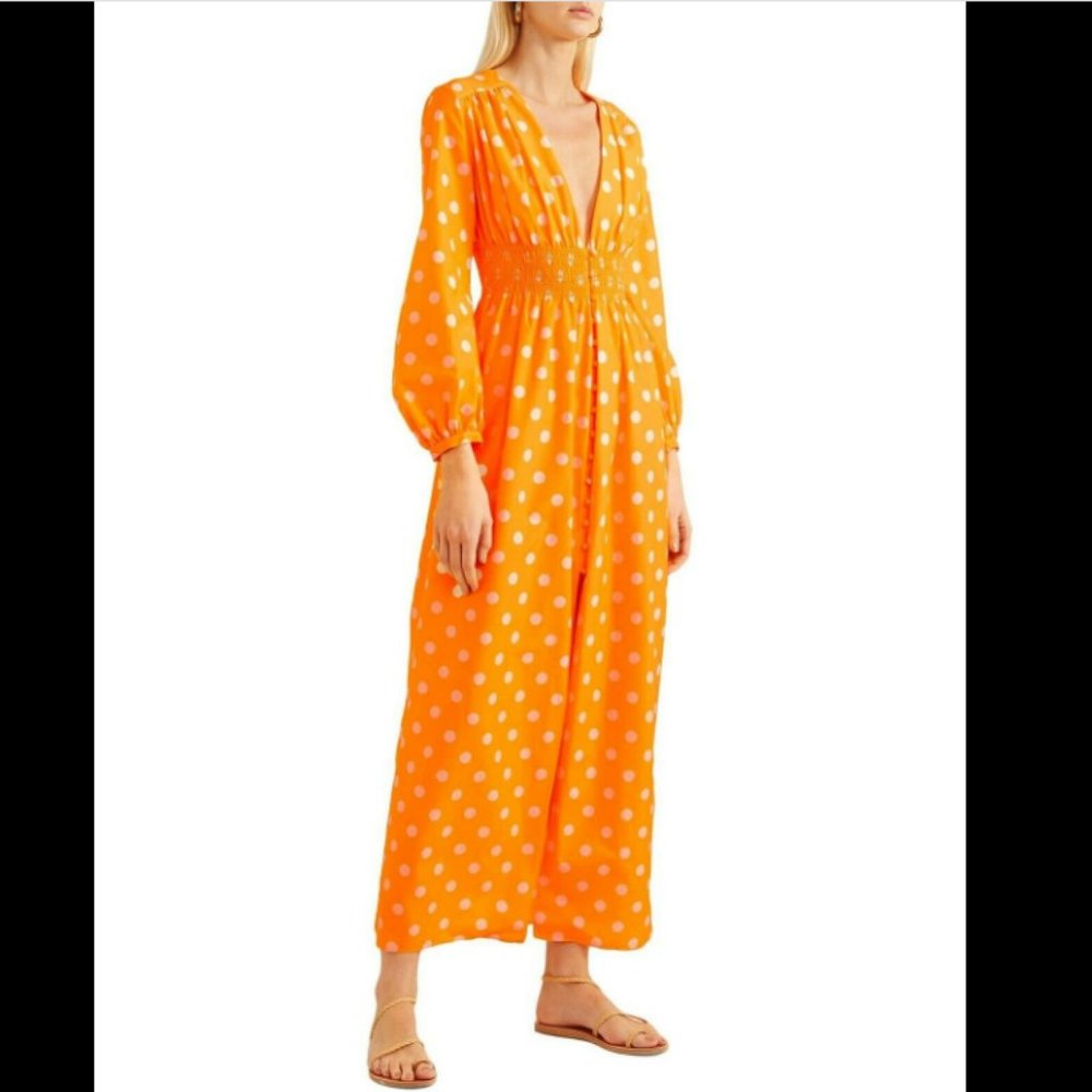 Nicholas Smocked Polka Dot Caftan Maxi Dress